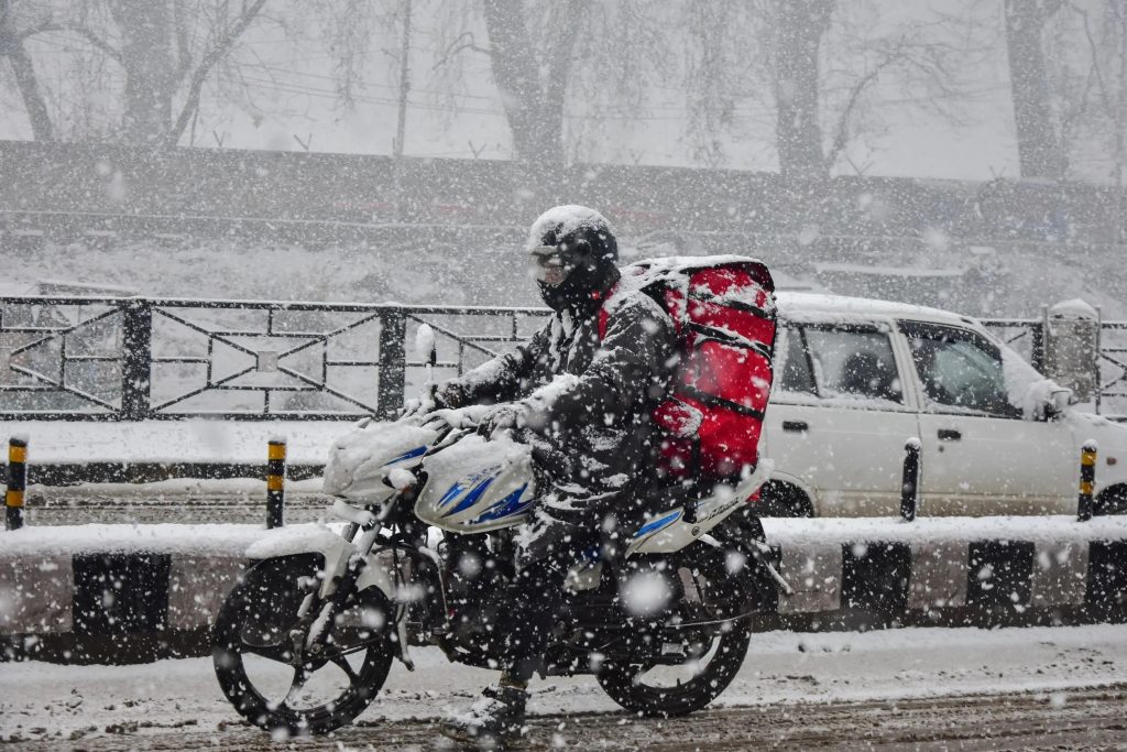 Riding in a full on snowstorm with winter riding gear on